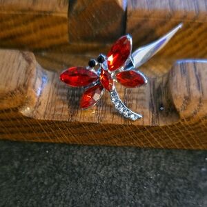 Red Crystal Dragonfly Brooch Pin